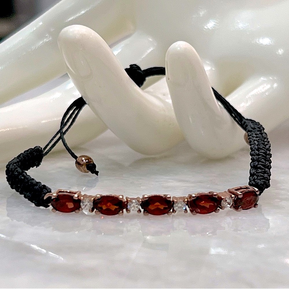 Mozambique Garnet Cambodian Zircon RG Black Cord Bracelet